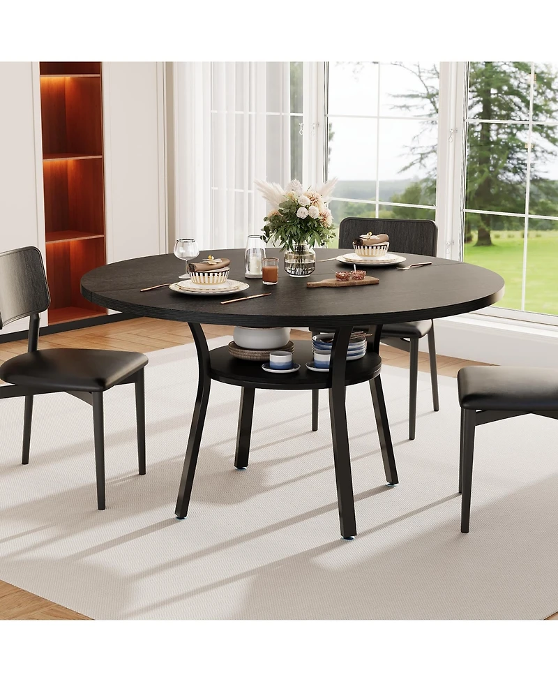 gaomon 4-Person Round Dining Table with Storage Shelf