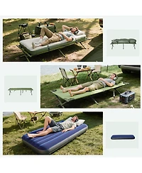 Outsunny Multifunctional Folding Camping Cots for Adults, Elevated Tent with Sleeping Bag, Thick Air Mattress Pad, Portable Single Sleeping Cot Campin