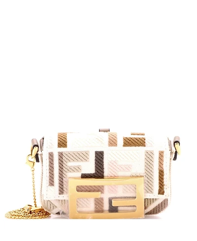 Pre-Owned Fendi Nano Chain Baguette Charm Bag Zucca Embroidered Canvas
