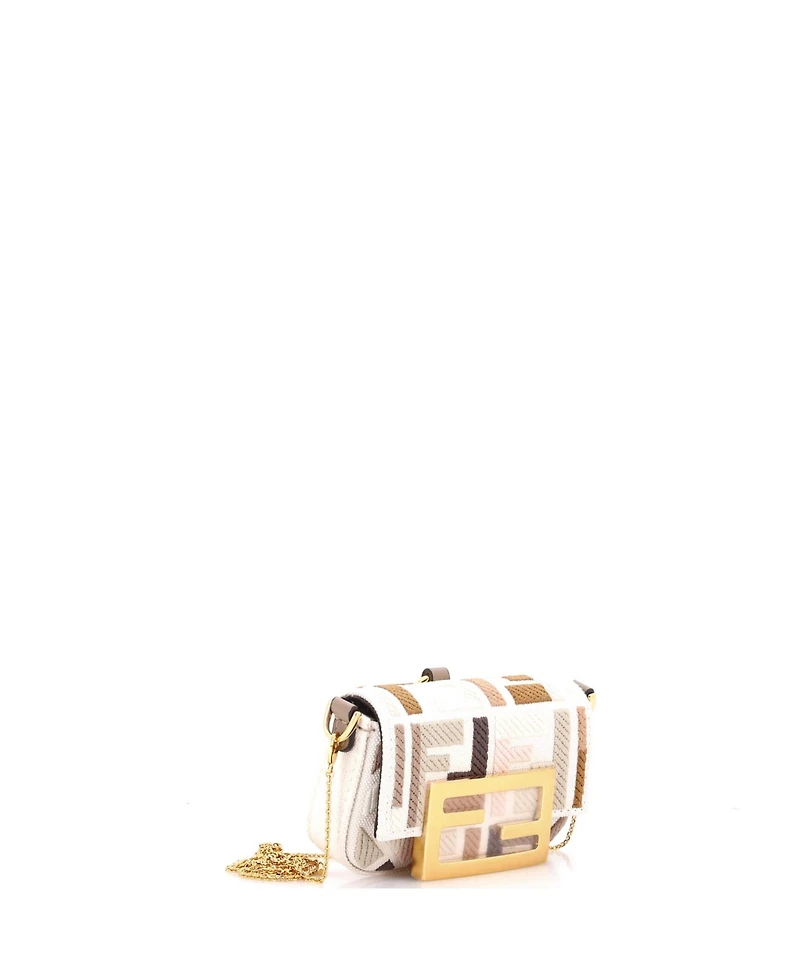 Pre-Owned Fendi Nano Chain Baguette Charm Bag Zucca Embroidered Canvas