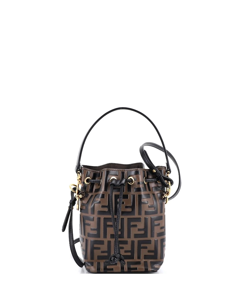 Pre-Owned Fendi Mini Mon Tresor Bucket Bag Zucca Embossed Leather