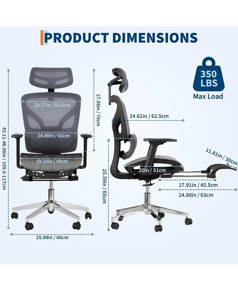 gaomon Ergonomic Office Chair with Breathable Mesh Back,High Back Support,3D Adjustable Armrests,and Smooth Rolling Wheels,Comfortable Desk Chair
