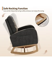 gaomon Nursery Rocking Chair,Linen Fabric Upholstery,Sturdy Wooden Legs and High Backrest,Comfortable Glider Rocking Chair for Living Room