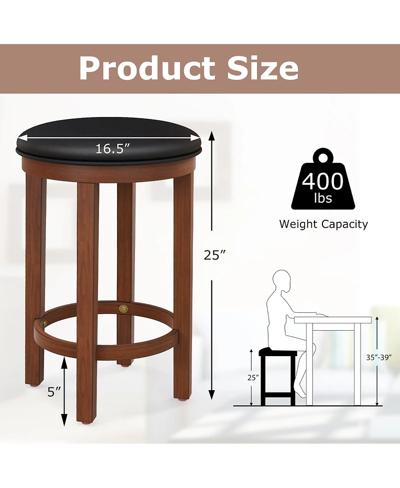 Gymax Upholstered Bar Stool Set of 4 25'' Counter Height Bar Chairs w/ Padded Cushion