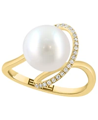 Effy Collection Freshwater Pearl (9.5mm) & Diamond (1/10 ct. t.w.) Ring in 14k White Gold