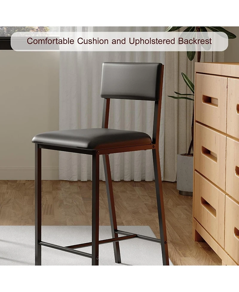 gaomon Bar Seating Set of 2 Pu Leather Upholstered Curved Backrest Metal Bar Stool