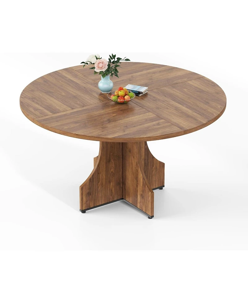 gaomon 47 in Farmhouse Round Dining Table for 4-6 People, Wooden Circle Kitchen Table, Rustic Circular Breakfast Nook Furniture for Apartment