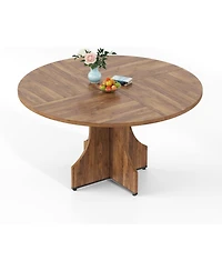 gaomon 47 in Farmhouse Round Dining Table for 4-6 People, Wooden Circle Kitchen Table, Rustic Circular Breakfast Nook Furniture for Apartment