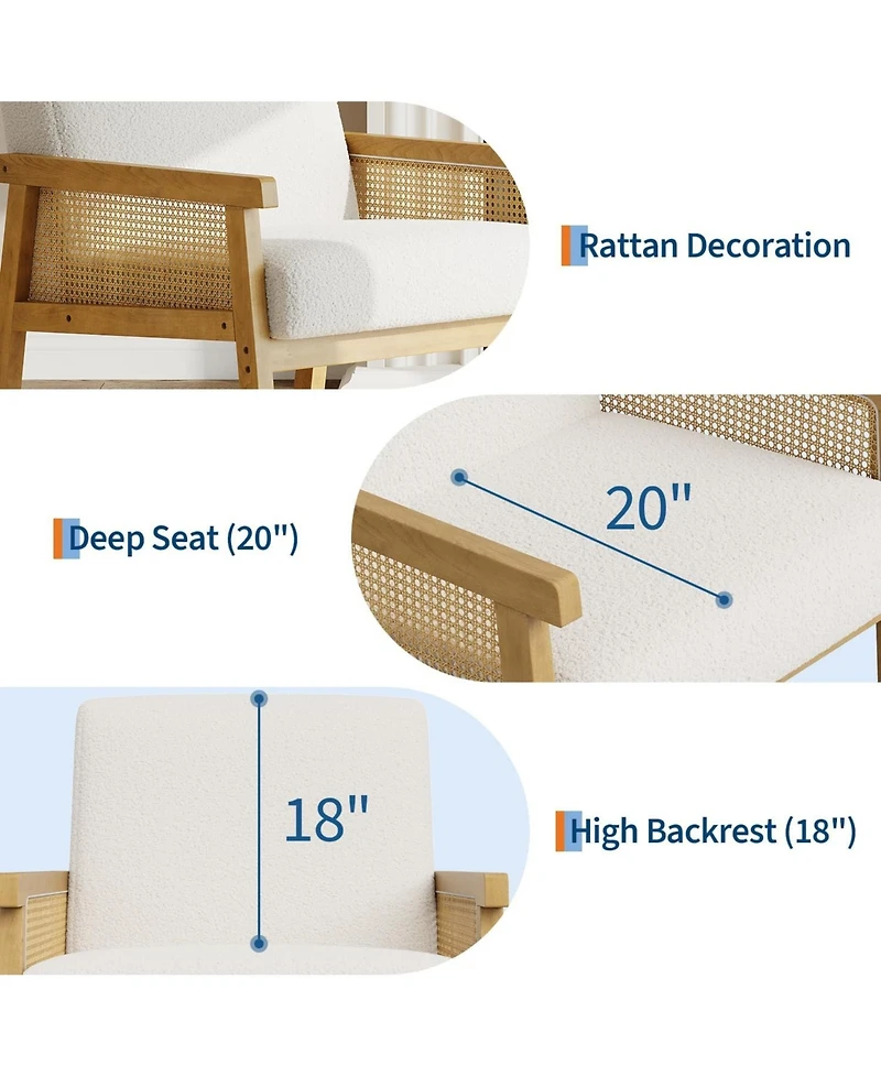 gaomon Boucle Accent Chair,Rattan Armchair with Wooden Frame,High Back,Upholstered Reading Chair Leisure Chairs for Living Room Bedroom