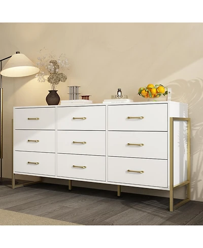 Famapy Wood 9 Big Drawers Dresser with Metal Frame Legs