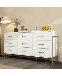 Famapy Wood 9 Big Drawers Dresser with Metal Frame Legs
