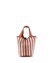 Pre-Owned HERMES Pm Couverture Lignes Picotin Lock Bag Embroidered Canvas and Swift
