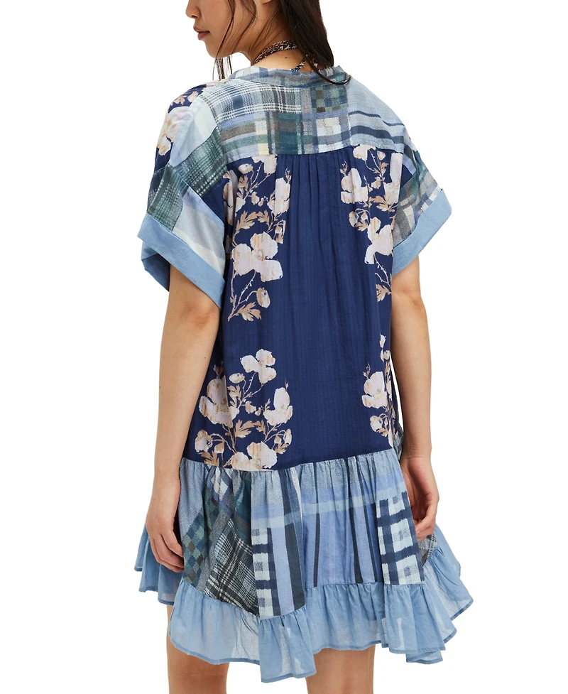 Free People Women's Agnes Printed V-Neck Cotton Oversized Dress