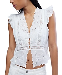 Free People Women's Day Dreamer V-Neck Cap-Sleeve Cotton Top