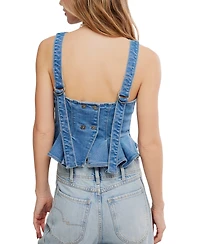 Free People Women's Sunfaded Boat Neck Denim Cotton Top