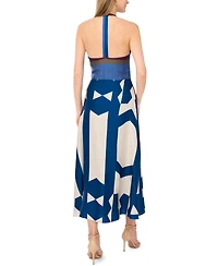 Vince Camuto Women's Mixed-Print V-Neck Maxi Halter Dress