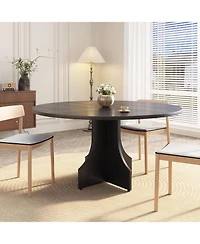 gaomon Farmhouse Round Dining Table for 4-6 People, Wooden Circle Kitchen Table, Circular Breakfast Nook Furniture for Apartment