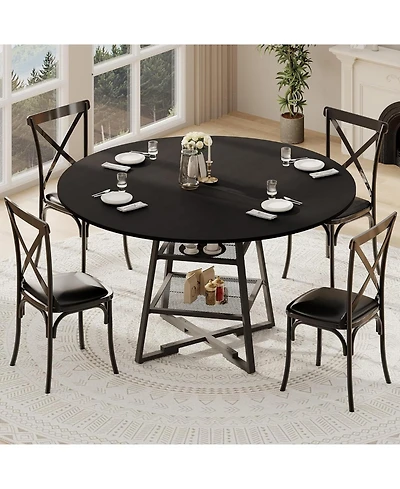 gaomon Dining Room Round Table Set for 4-6, Circle Kitchen Dining Table with Metal Base, 42 Inch Wooden Round DiningTable, Wood Kitchen Tables