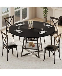 gaomon Dining Room Round Table Set for 4-6, Circle Kitchen Dining Table with Metal Base, 42 Inch Wooden Round DiningTable, Wood Kitchen Tables
