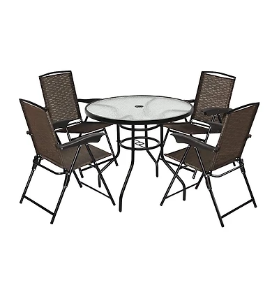 Costway 5PCS Bistro Patio Furniture Set 4 Folding Adjustable Chairs Glass Table W/Hole