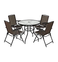 Costway 5PCS Bistro Patio Furniture Set 4 Folding Adjustable Chairs Glass Table W/Hole