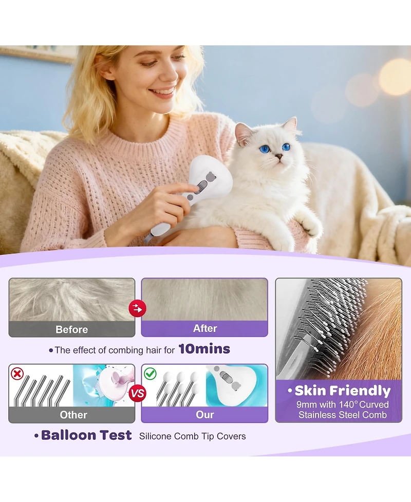 Aronkl Pet Spray Grooming Brush Self Cleaning Rechargeable Hair Removal for Dog Cat with Mist