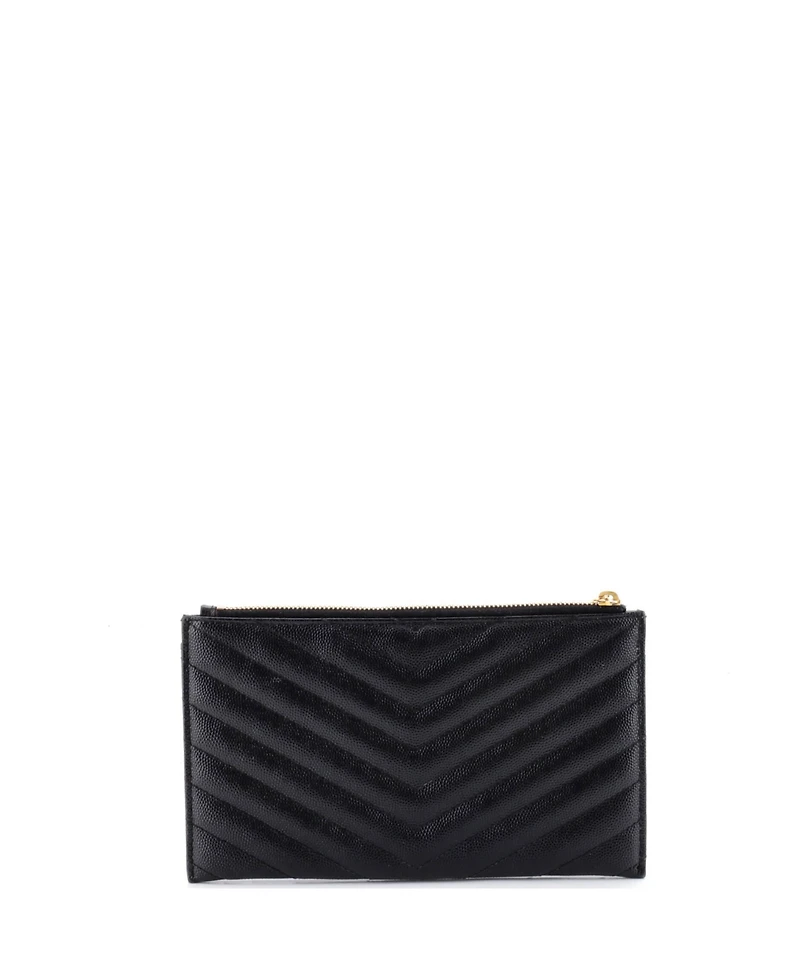 Pre-Owned Saint Laurent Medium Classic Monogram Zip Bill Pouch Matelasse Chevron Leather