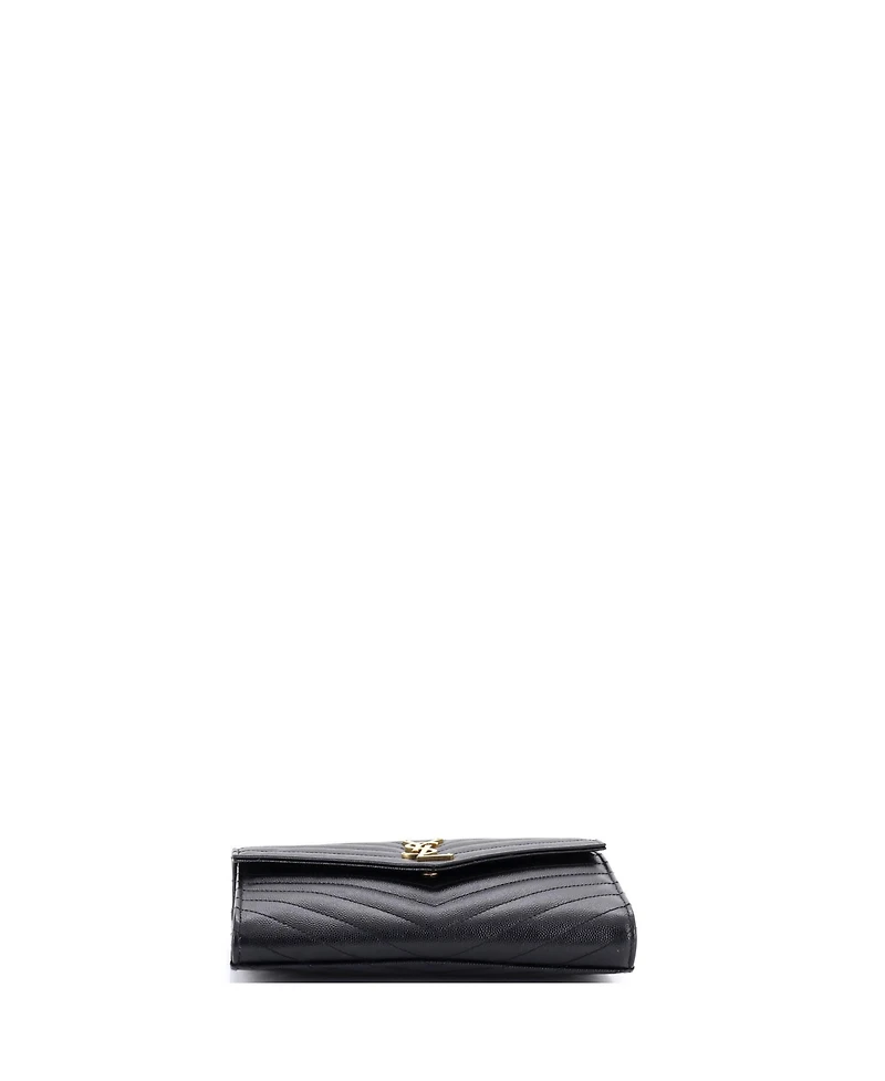 Pre-Owned Saint Laurent Classic Monogram Envelope Wristlet Clutch Matelasse Chevron Leather