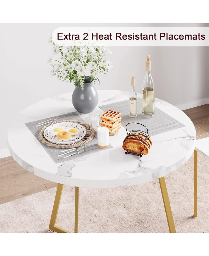 gaomon Dining Table Set for 2, Kitchen Table and Chairs for 2, Modern Round Kitchen Table Set, 3 Piece Dining Room Table Set