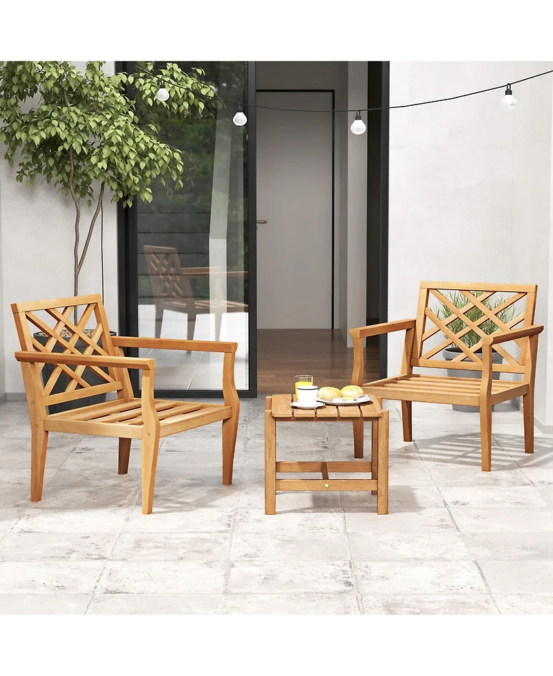 Gymax 2PCS Patio Dinning Chair w/ Cozy Backrest and Armrests Slatted Seat and Solid Legs