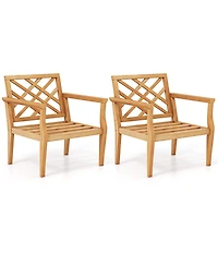 Gymax 2PCS Patio Dinning Chair w/ Cozy Backrest and Armrests Slatted Seat and Solid Legs