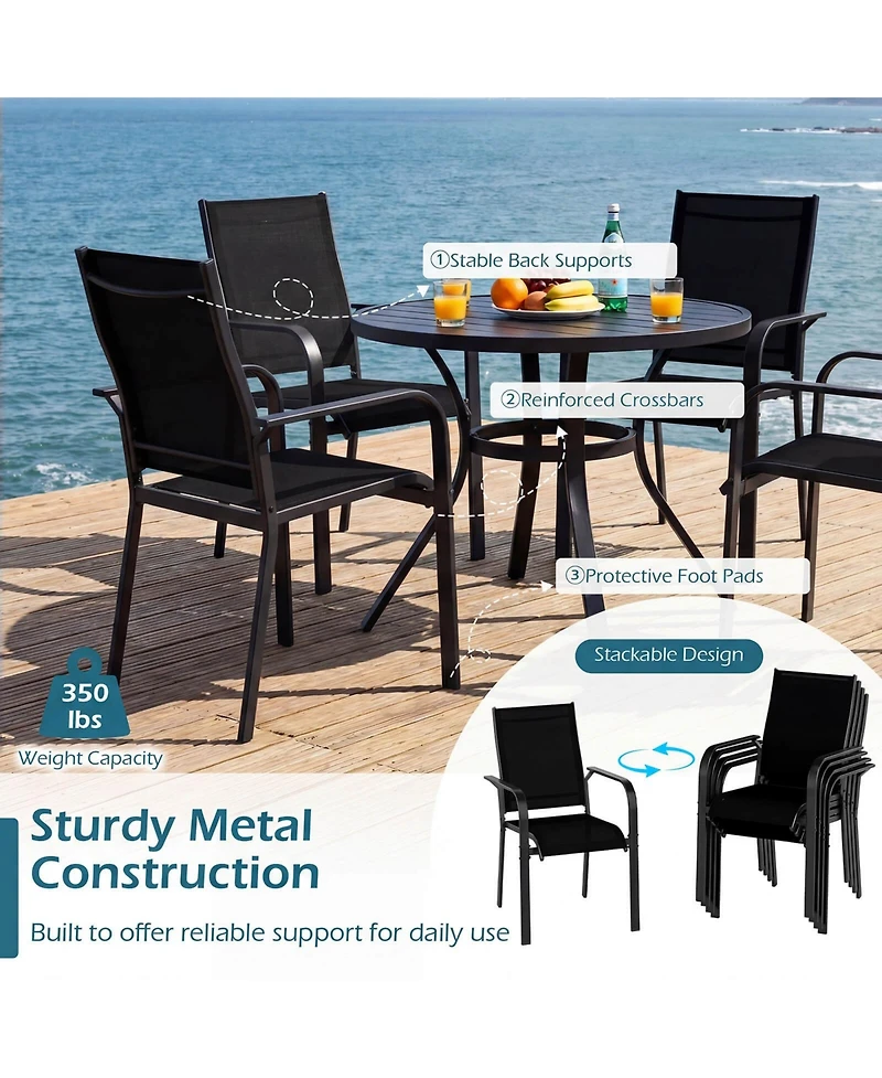Costway 5 Pcs Patio Furniture Dining Set, Outdoor Square Table and Stackable Chairs with Umbrella Hole