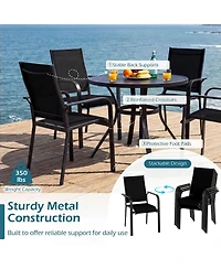 Costway 5 Pcs Patio Furniture Dining Set, Outdoor Square Table and Stackable Chairs with Umbrella Hole