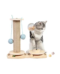 Aronkl Interactive Cat Treat Dispenser Wooden Track Ball Slow Feeder Toy