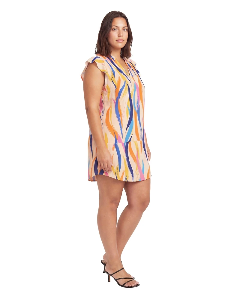 24seven Comfort Apparel Plus Essential Curvy Abstract Print Shift Dress
