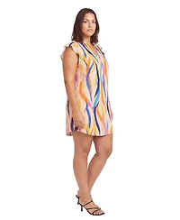24seven Comfort Apparel Plus Essential Curvy Abstract Print Shift Dress