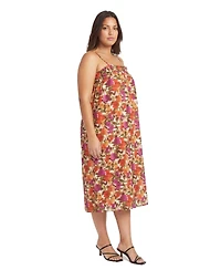24seven Comfort Apparel Plus Essential Curvy Abstract Print Square neck Dress