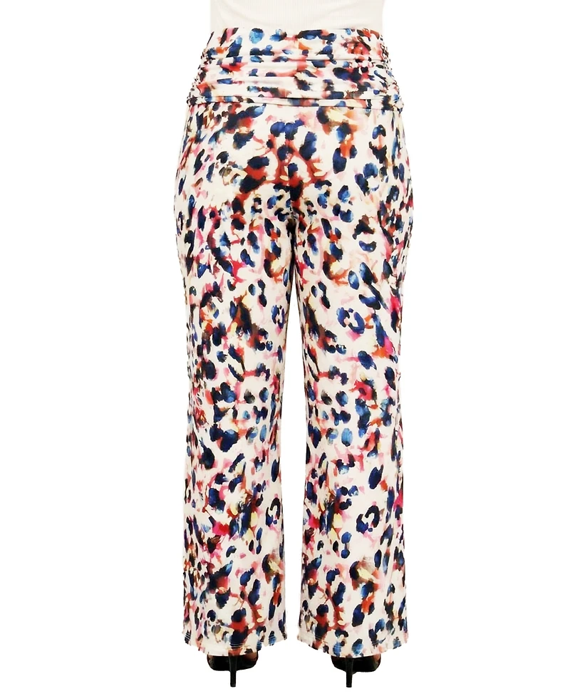 24seven Comfort Apparel Plus Essential Curvy Cheetah Print Wide Leg Pants