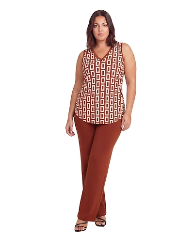 24seven Comfort Apparel Plus V Neck Top and Elastic Waist Flared Pant Set