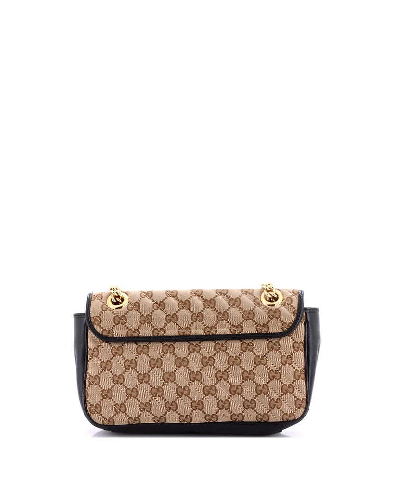 Pre-Owned Gucci Small Gg Marmont Flap Bag Diagonal Quilted Gg Canvas with Leather
