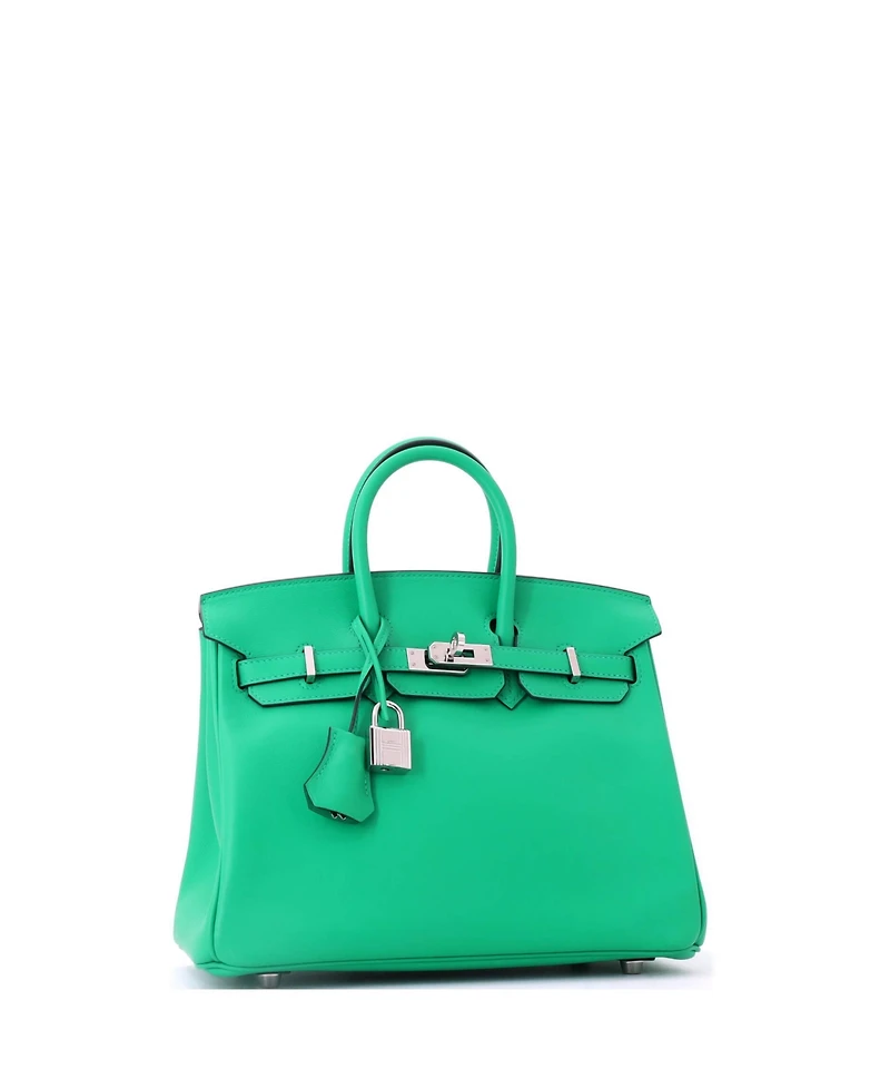 Pre-Owned HERMES Birkin 25 Handbag Green Swift with Palladium Hardware