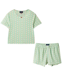 Andy & Evan Girls' 6-16 Rosette T-Shirt and Shorts, 2-Piece Pajama Set