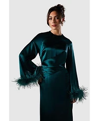 Coast Women's Feather Trim Satin Maxi Dress