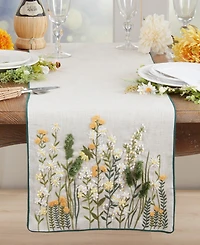 Saro Lifestyle Embroidered Linen Blend Floral Table Runner, 16" x 72"