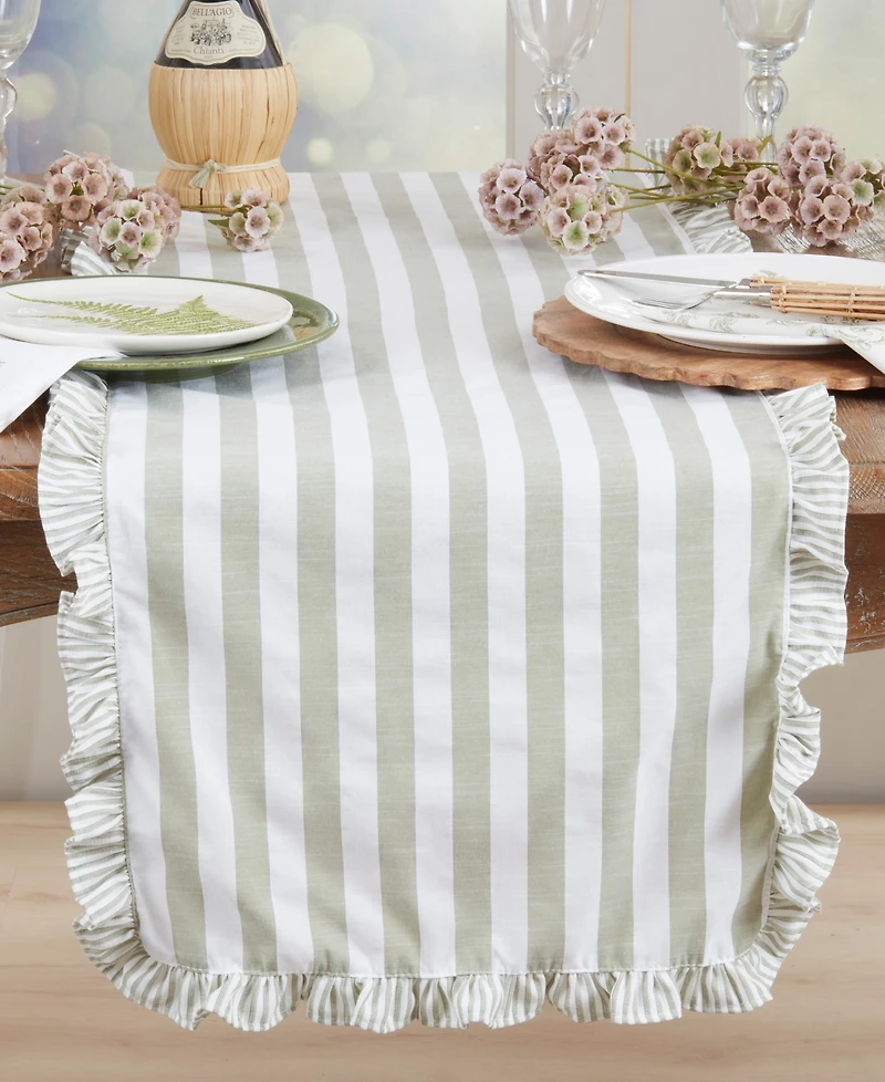 Saro Lifestyle Striped Ruffle Edge Cotton Table Runner, 16" x 72"