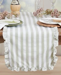 Saro Lifestyle Striped Ruffle Edge Cotton Table Runner, 16" x 72"