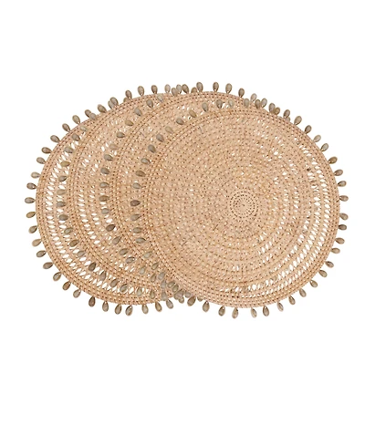 Saro Lifestyle Rattan and Shell Beaded Round Placemats, Set of 4