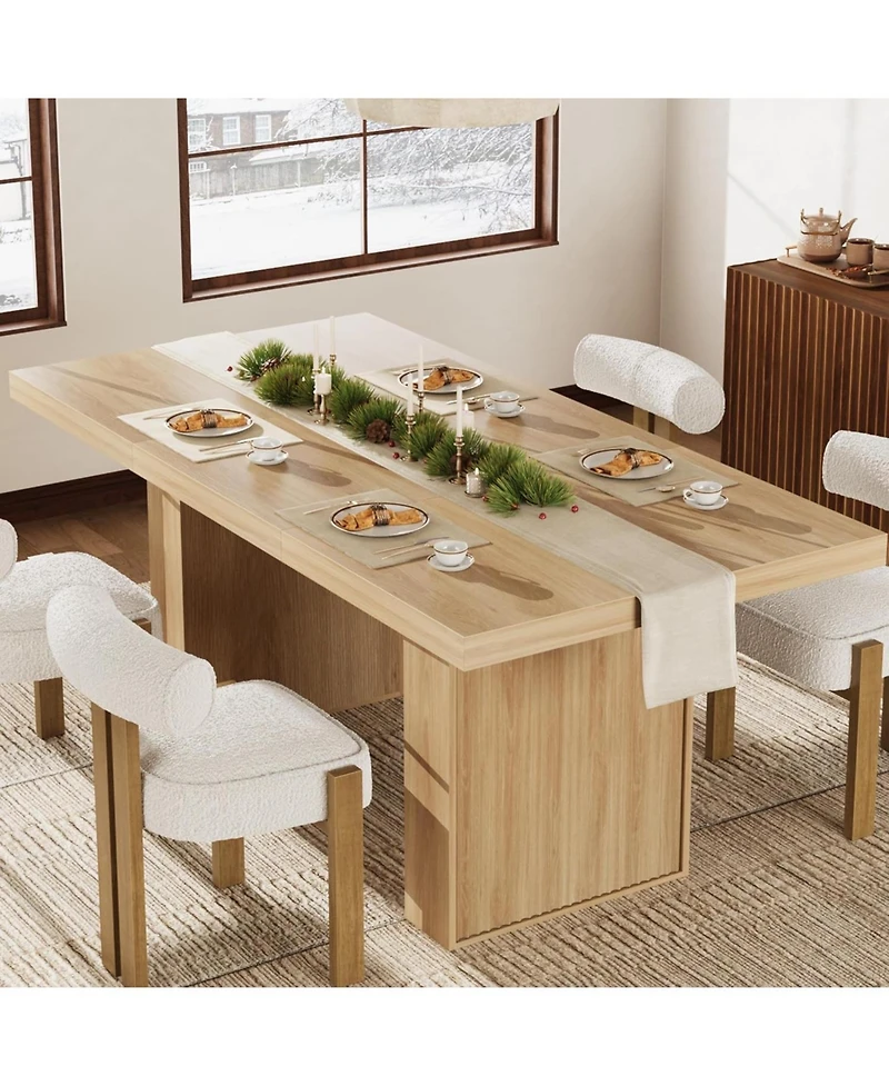 gaomon Dining Table with Storage, Wood Kitchen Table with Thickened Tabletop and Fluted Legs, Dinner Tables for Kitchen Dining Room
