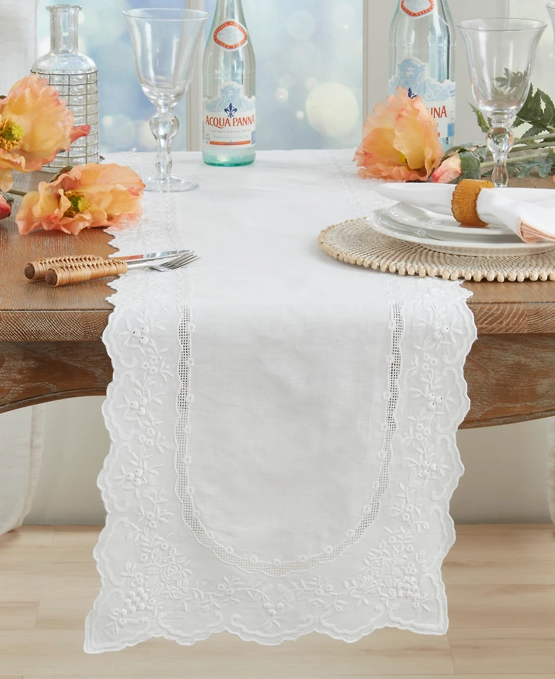 Saro Lifestyle Embroidered Linen Blend Table Runner
