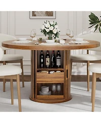 gaomon 47 Inch Round Dining Table for 4-6, Kitchen Table with 2-Layer Storage Shelf and a Drawer, Farmhouse Circle Dinner Table